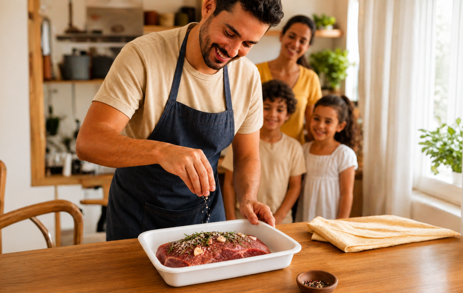 Família brasileira fazendo piquenique com potes ALORA